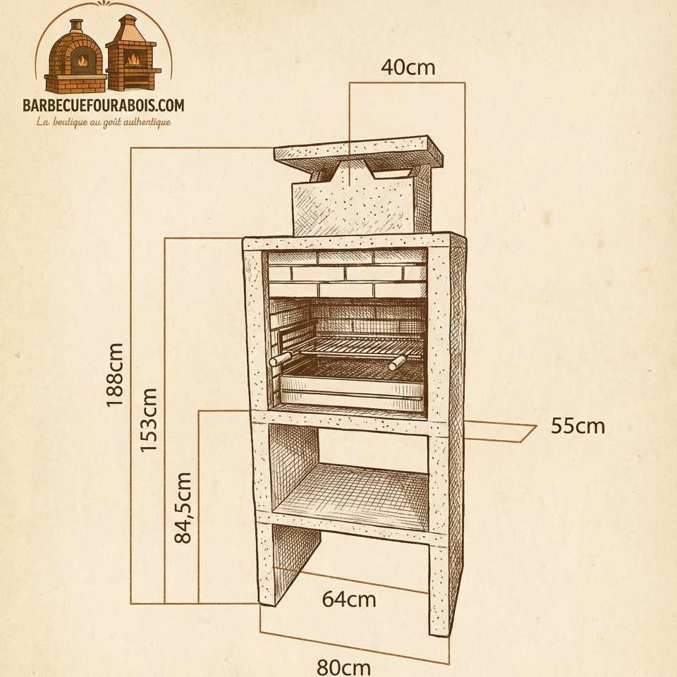 Nexa 601 – Barbecue moderne pierre jaune, briques au choix, grill 60×40 cm