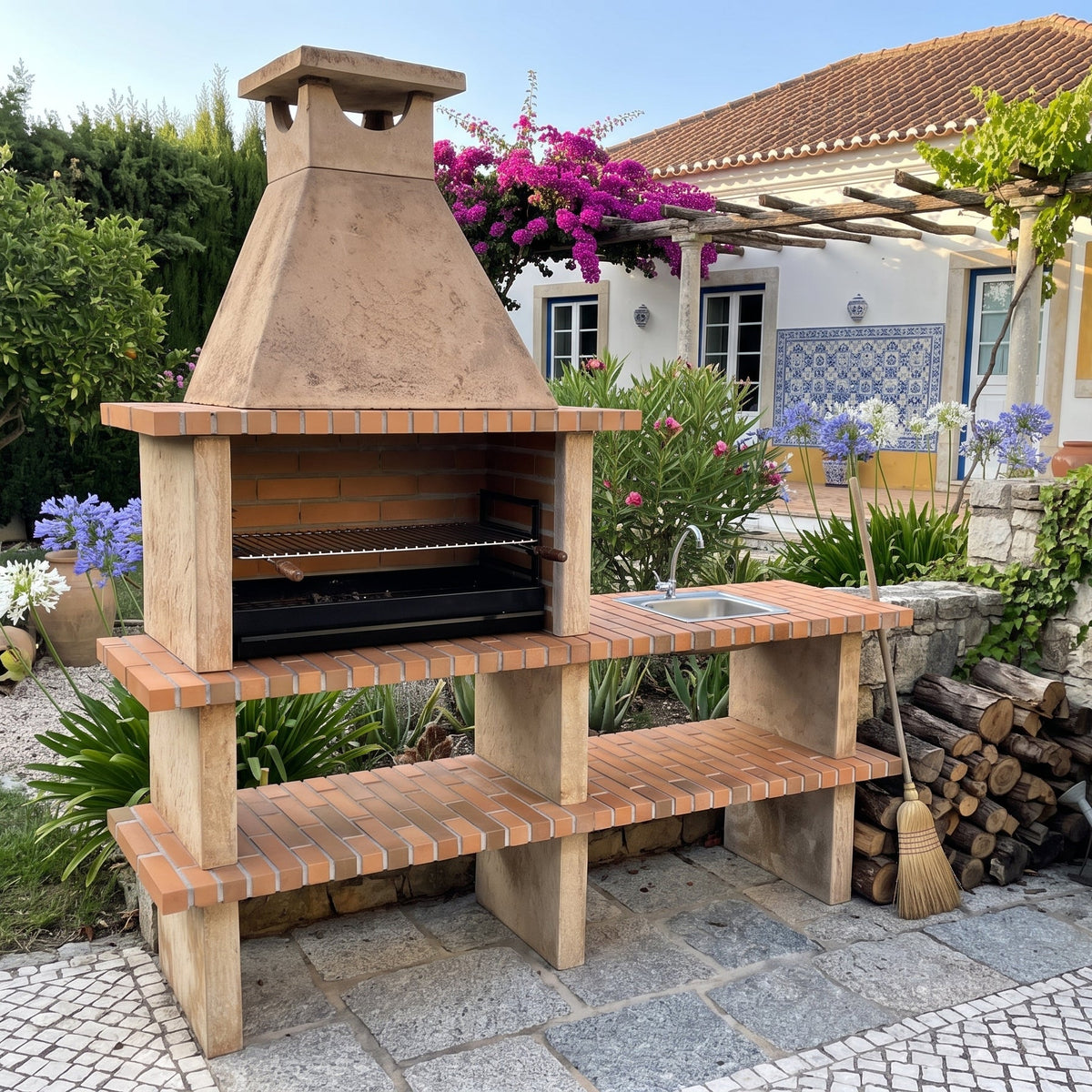 Terra 42 – Barbecue en pierre reconstituée avec grilloir 80 cm et évier au choix