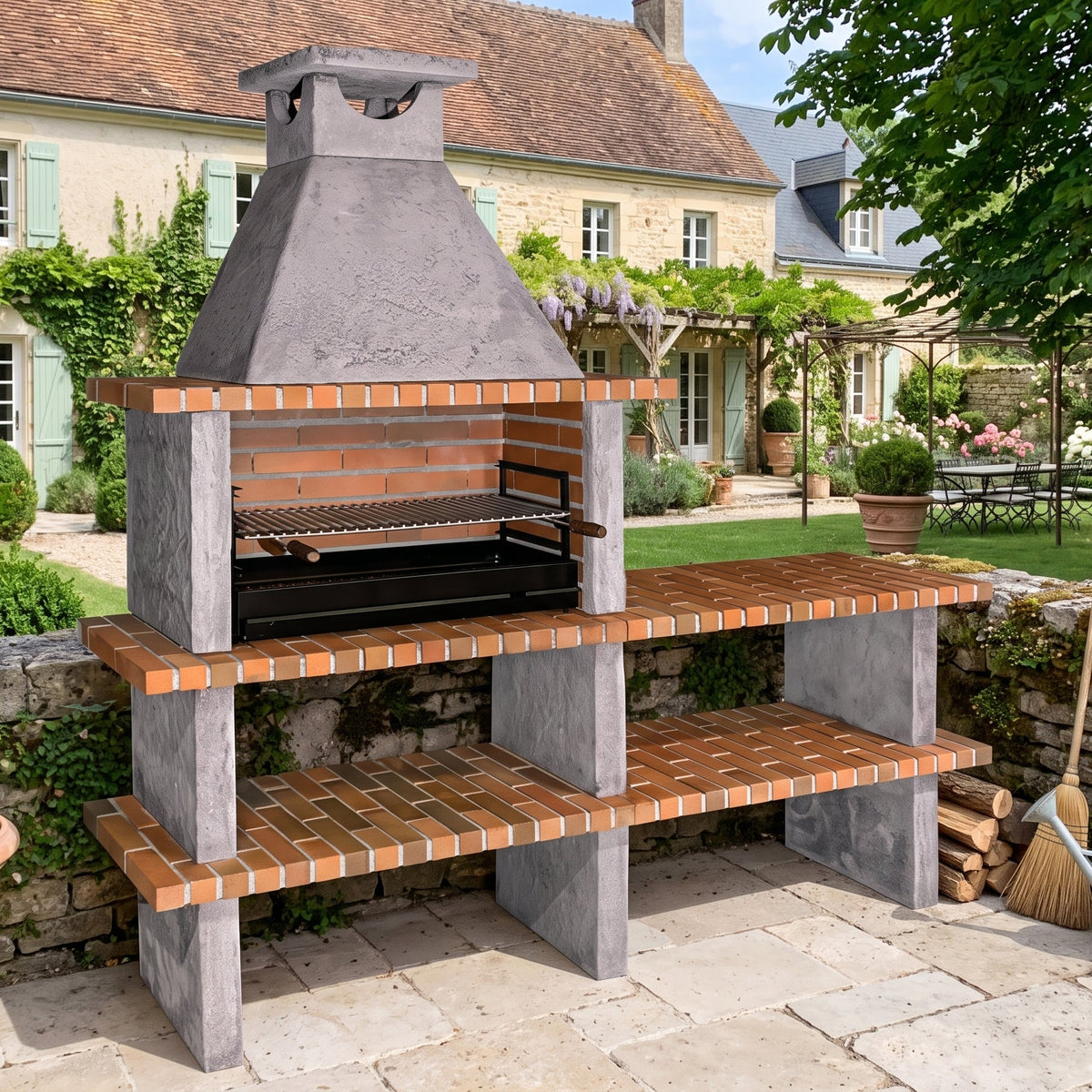 Terra 42 – Barbecue en pierre reconstituée avec grilloir 80 cm et évier au choix