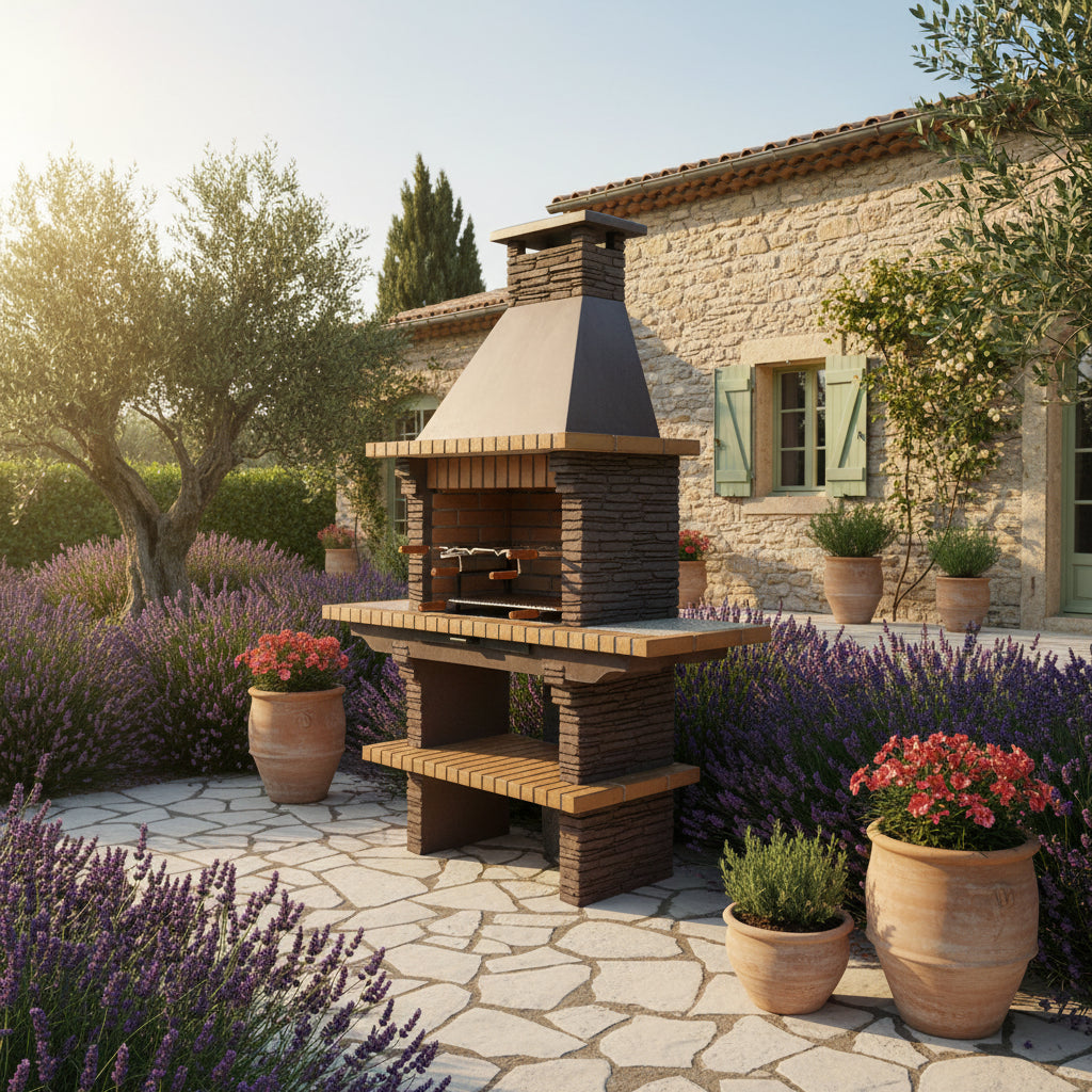Barbacoa RIVIERA 402 – Piedra reconstituida, chimenea, leña/carbón