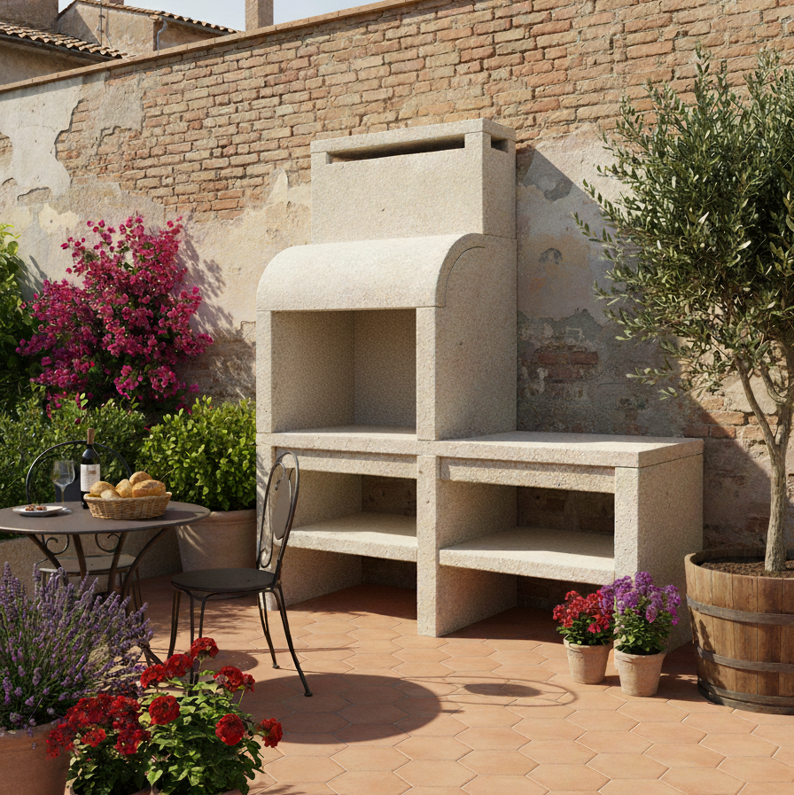 Granito 49 – Cuisine extérieure en granit avec évier et grilloir 70 cm